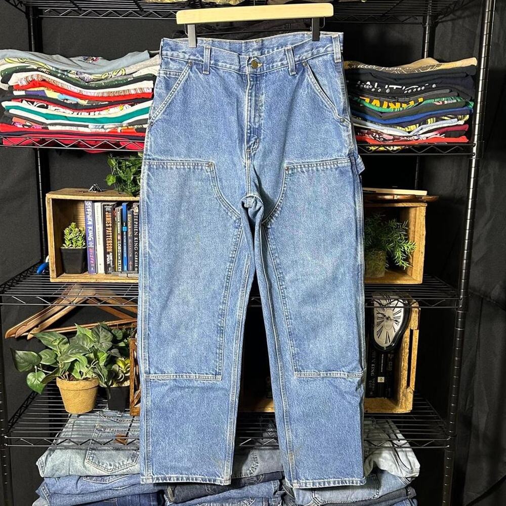 Vintage Y2K Carhartt Double Knee Blue Jeans Baggy Skater Pants Original Dungaree